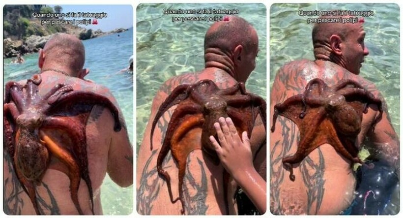 (ВИДЕО) Италијанец влезе во морето во Грција, но излезе со октопод на грбот, еве што се случи