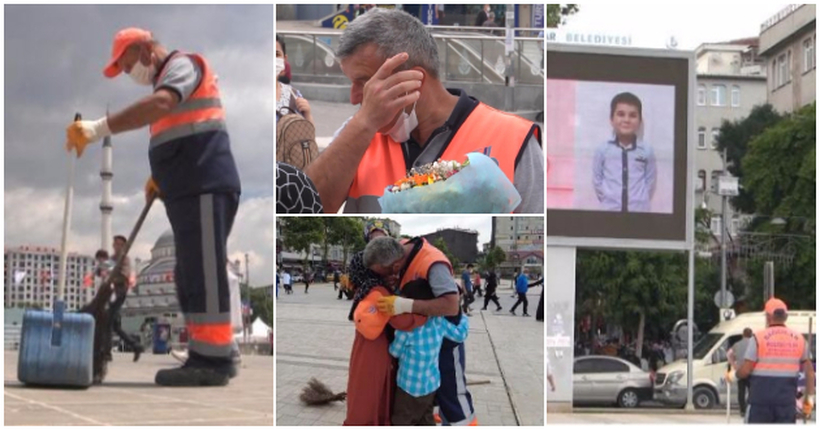 Тон емоции и солзи: Додека вредно ги чистел улиците на Истанбул неговите деца на видео бим му кажале колку го сакаат (видео)