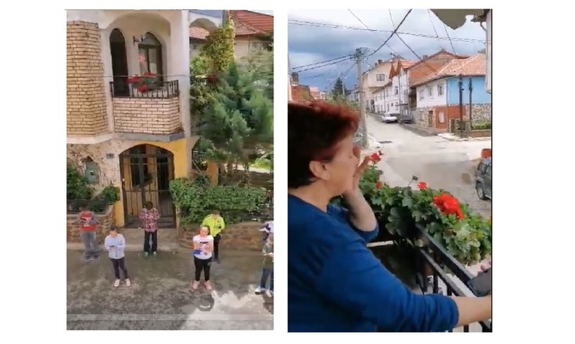 ПОЗИТИВА НА ДЕНОТ: Дечиња од беровско основно училиште ја изненадија учителката со песна на социјална дистанца пред нејзиниот дом